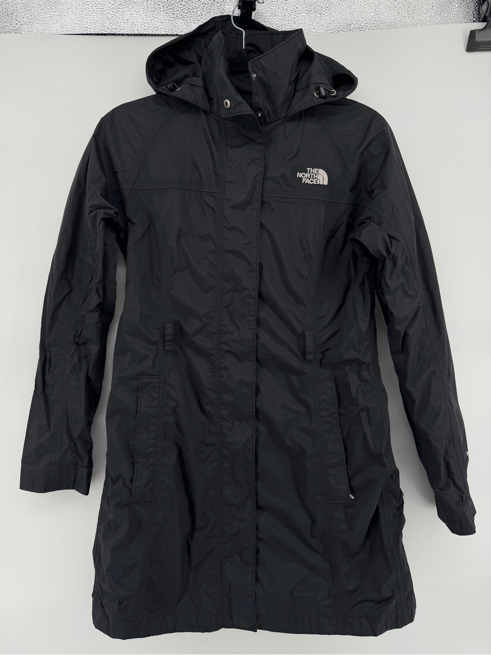 The North Face HyVent Women’s Black Hooded Rain Jacket Trench Coat Size S Small